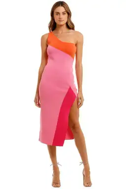 By Johnny Summer Splice Asymmetric Knit Midi Dress Pink Size 14