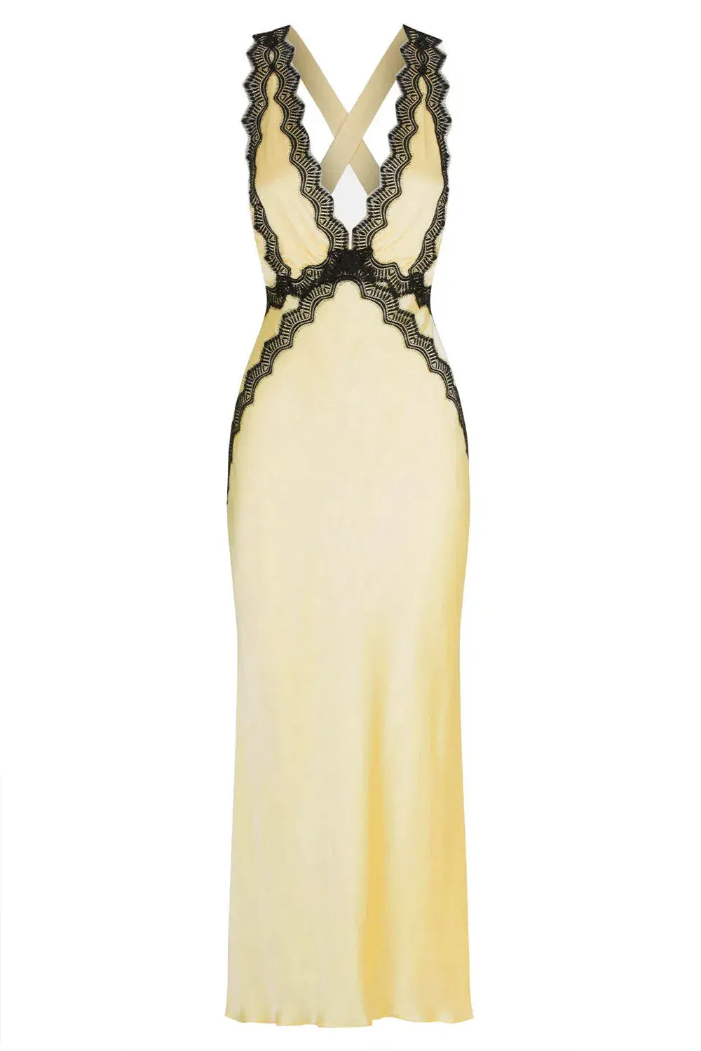 Shona Joy Camille Lace Cross back Midi Dress Limoncello/Black Size 6 for rent on The Volte - main image