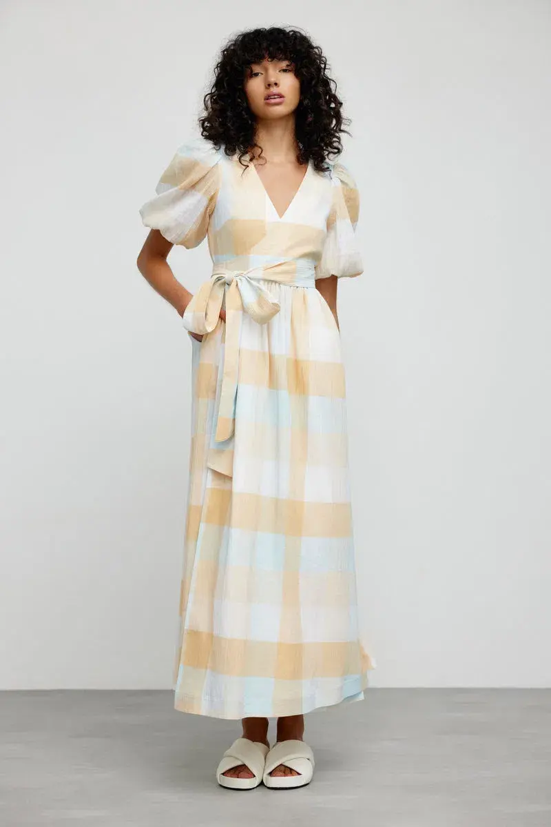 Significant Other Stella Midi Dress Multi Check Size 8 for rent on The Volte - main image