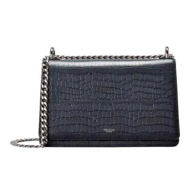 Oroton Forte Texture Slim Clutch in Charcoal for rent on The Volte - main image