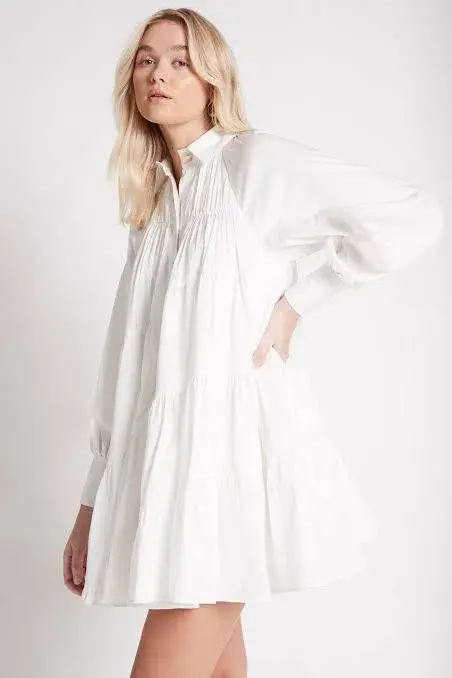 Aje Cascade Gathered Smock Mini Dress in Ivory/White Size 10 - Image 4