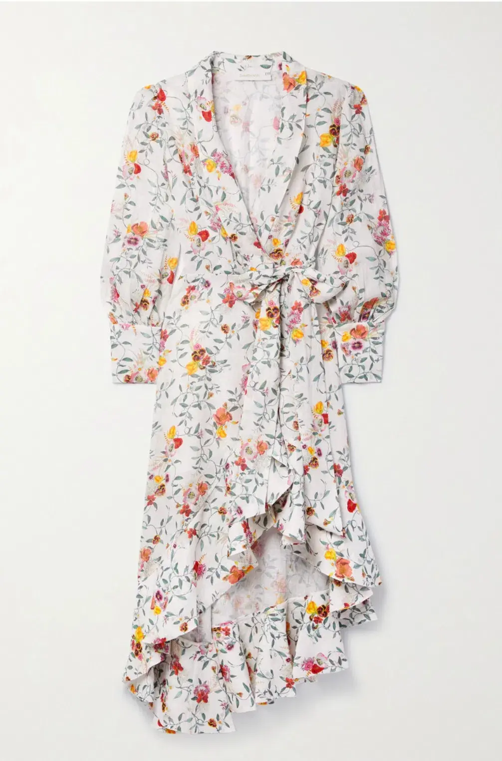 Zimmermann Asymmetric Midi Linen Wrap Dress Floral Size 2 / AU 12 for rent on The Volte - main image