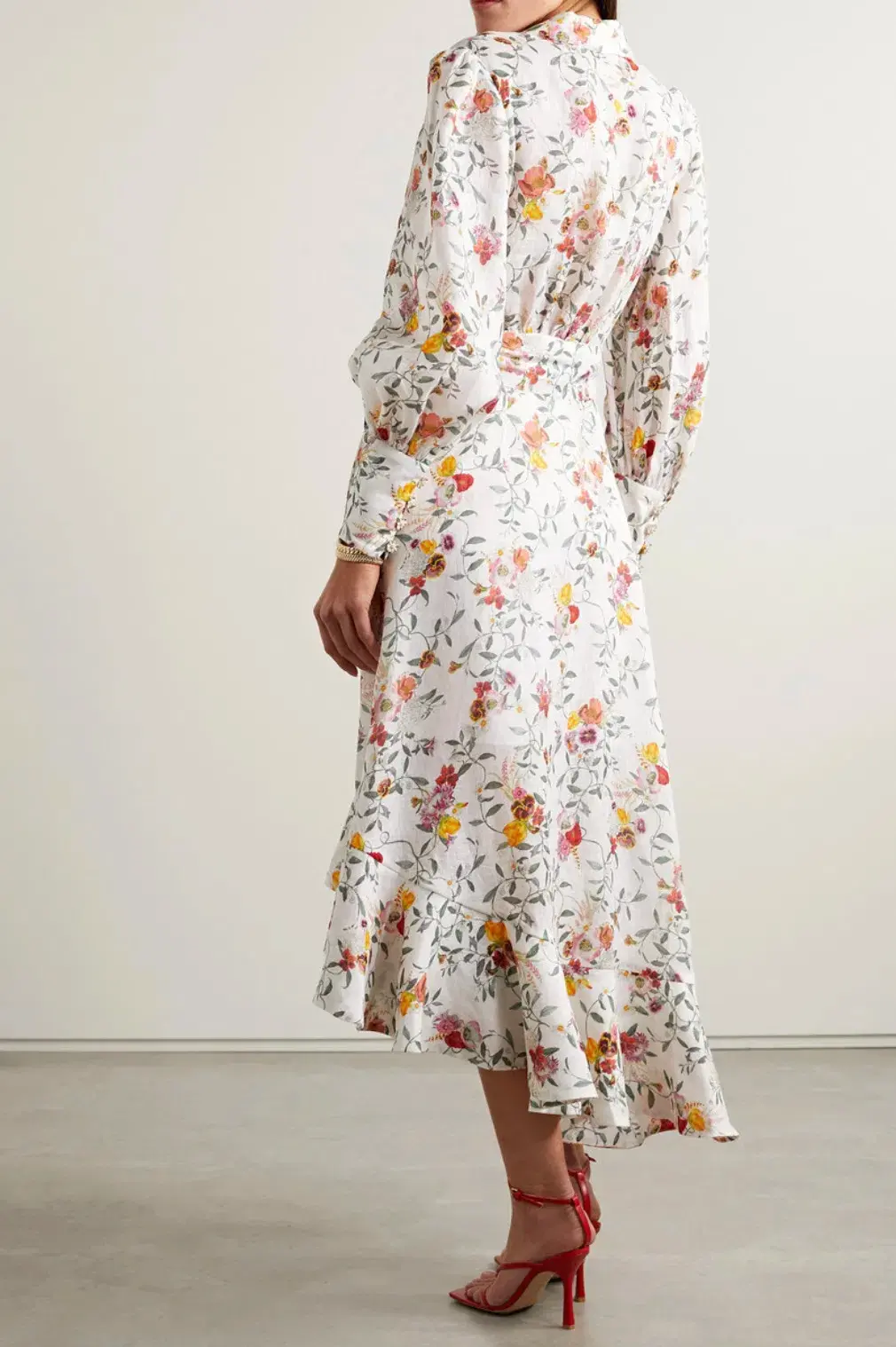 Zimmermann Asymmetric Midi Linen Wrap Dress Floral Size 2 / AU 12 for rent on The Volte - main image