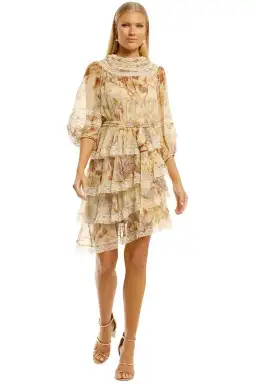 Zimmermann Sabotage Tiered Lace Mini Dress in Cream Wisteria Size 12 AU for rent on The Volte - image 1