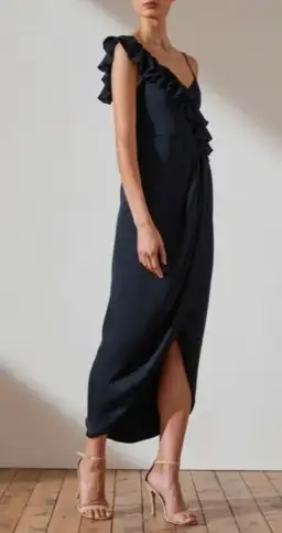 Shona Joy Luxe Asymmetrical Frill Dress Navy Size 6 for rent on The Volte - image 2