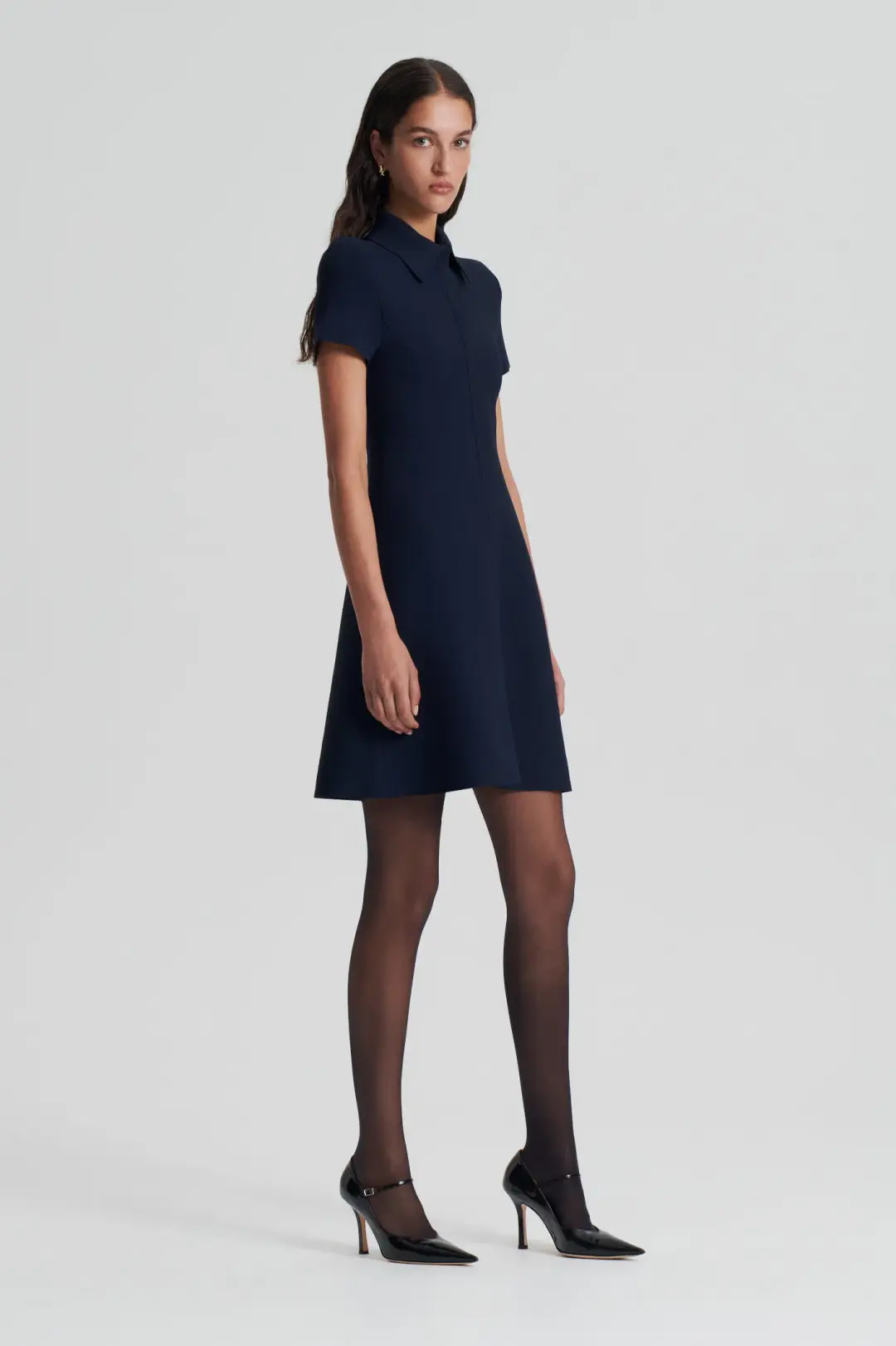 Scanlan Theodore Crepe Knit Mini Dress Navy Size S/Au 8 for rent on The Volte - main image