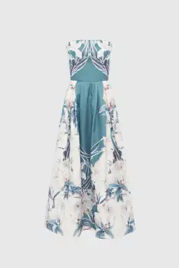 Leo Lin Lynn Bustier Midi Dress Orient Print Mist Size AU 8 for rent on The Volte - image 1