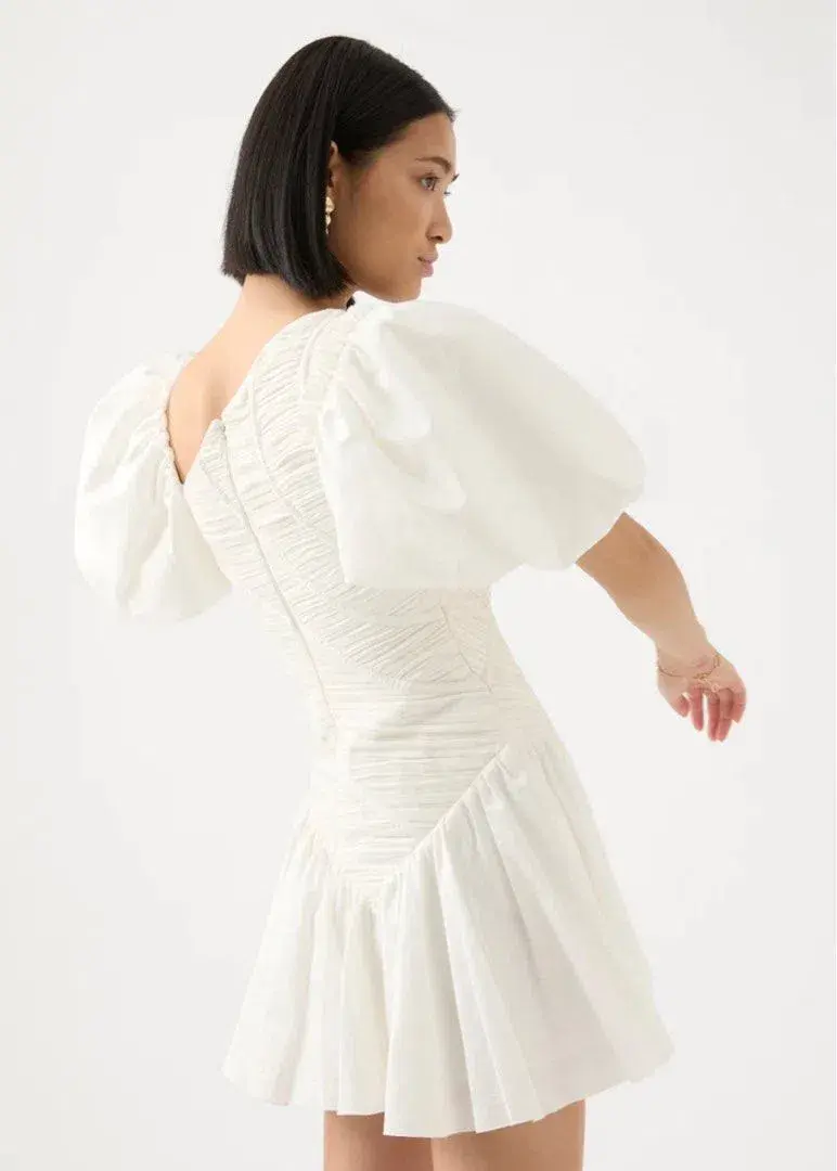 Aje Siren Drawstring Mini Dress Ivory Size 8 for rent on The Volte - main image