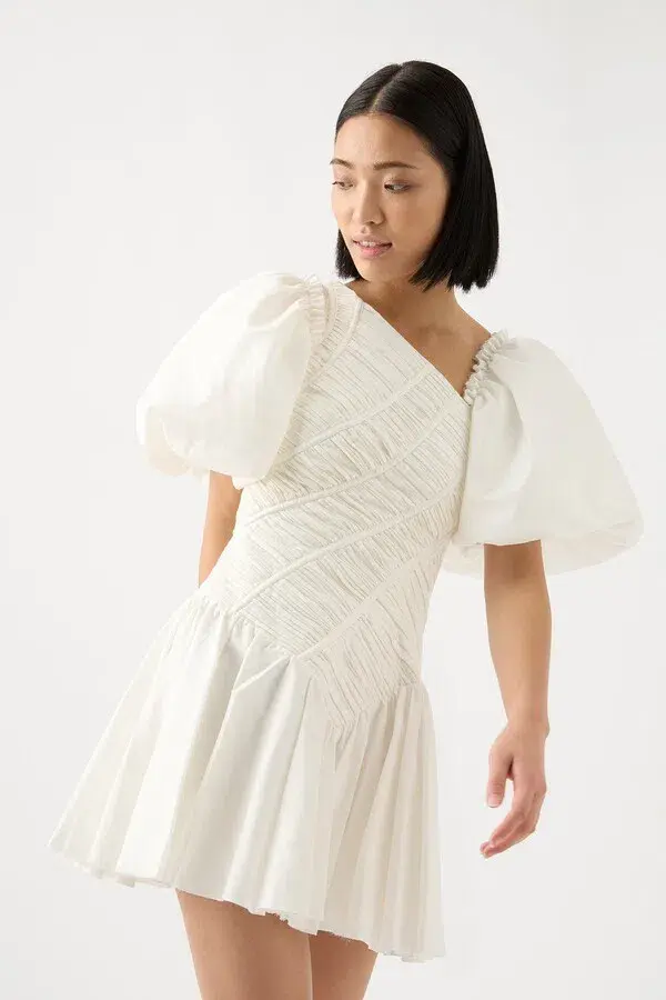 Aje Siren Drawstring Mini Dress Ivory Size 8 for rent on The Volte - main image