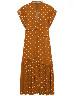 Bohemian Traders Polka Dot Lattice Midi Dress Brown Size 8 for rent on The Volte - image 5