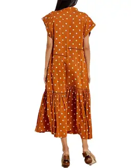Bohemian Traders Polka Dot Lattice Midi Dress Brown Size 8 for rent on The Volte - image 4