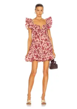 Zimmermann Lovestruck Pleated Mini Dress in Guava / Burgundy Rose
Size 2 / AU 12