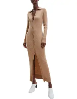 Calvin Klein Wool Tencel Rib Midi Dress Safari Canvas Size 10 for rent on The Volte - image 2