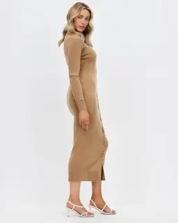 Calvin Klein Wool Tencel Rib Midi Dress Safari Canvas Size 10 for rent on The Volte - image 6