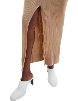 Calvin Klein Wool Tencel Rib Midi Dress Safari Canvas Size 10 for rent on The Volte - image 4
