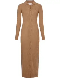 Calvin Klein Wool Tencel Rib Midi Dress Safari Canvas Size 10 for rent on The Volte - image 7
