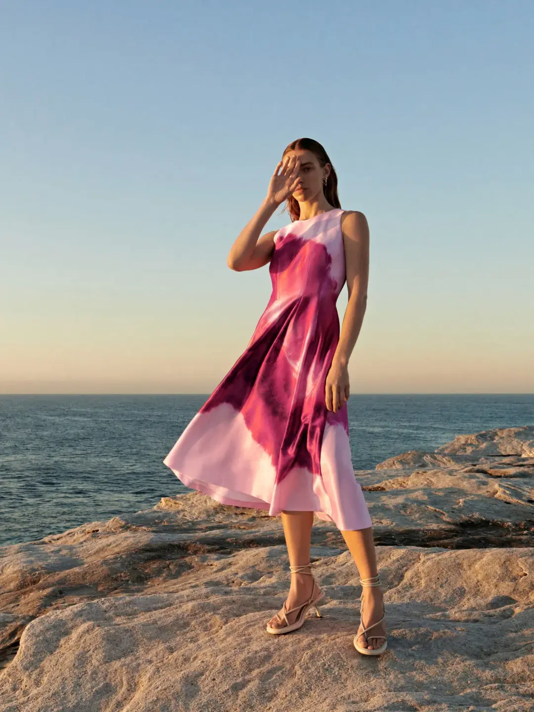 Veronika Maine Marbled Satin Midi Dress Fuchsia Size 6 for rent on The Volte - main image