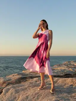 Veronika Maine Marbled Satin Midi Dress Fuchsia Size 6 for rent on The Volte - image 4