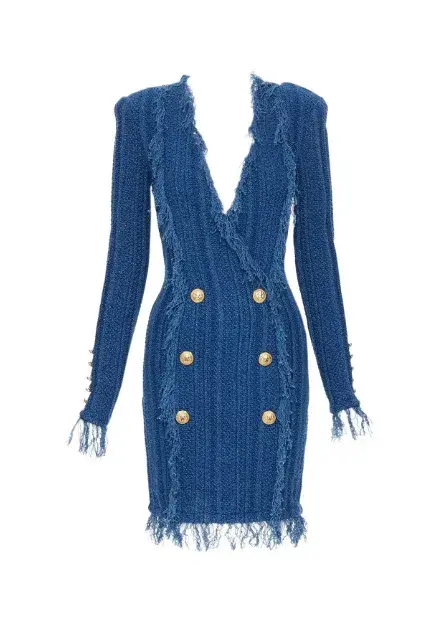 Balmain Knit Mini Dress Blue Size FR 38 / AU 10 for rent on The Volte - main image