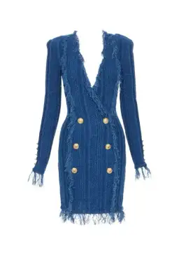 Balmain Knit Mini Dress Blue Size FR 38 / AU 10 for rent on The Volte - image 2
