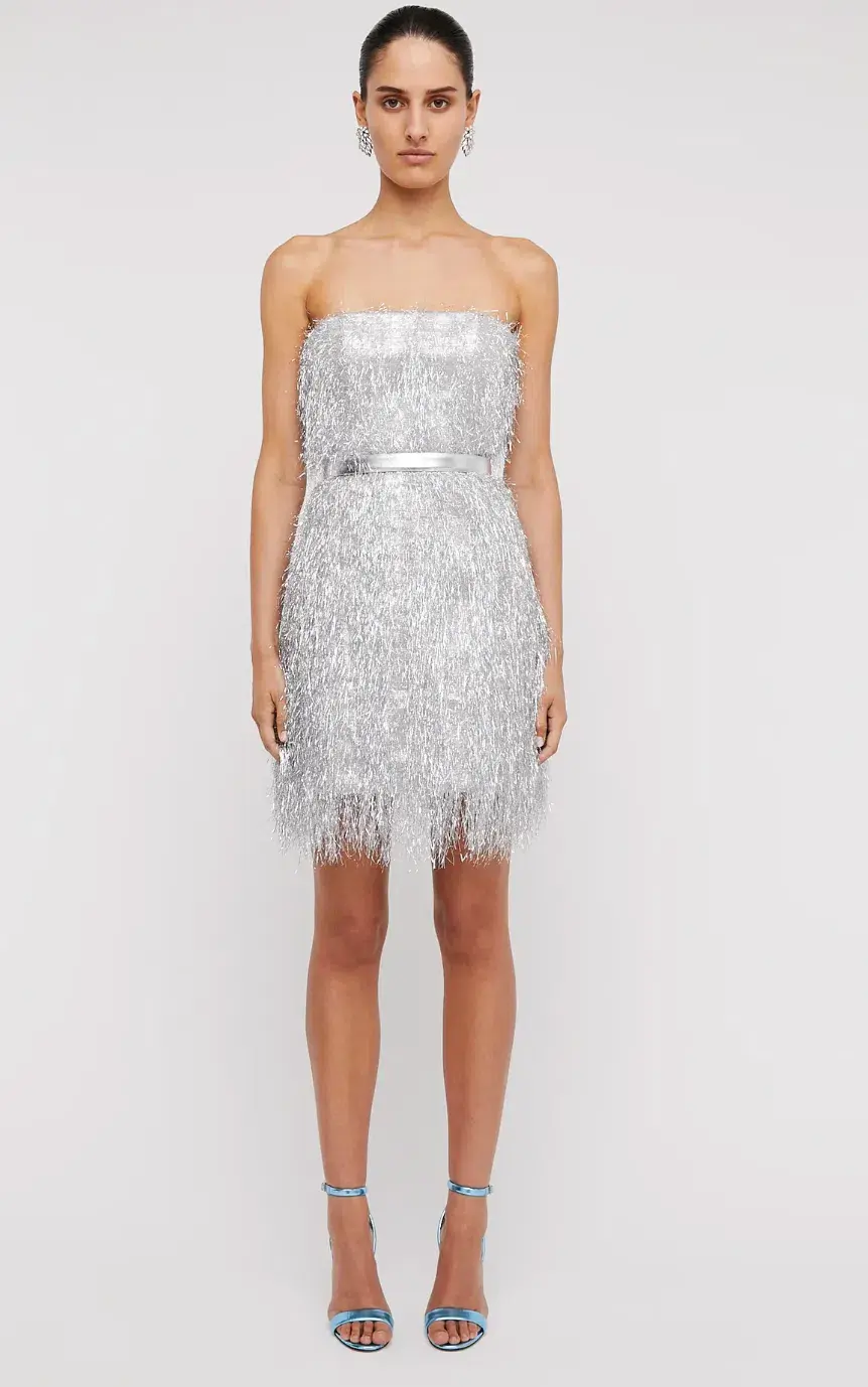Scanlan Theodore Tinsel Mini Dress Silver Size 10 for rent on The Volte - main image