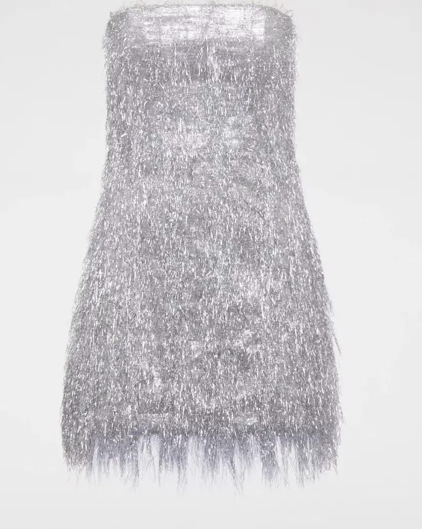 Scanlan Theodore Tinsel Mini Dress Silver Size 10 for rent on The Volte - main image