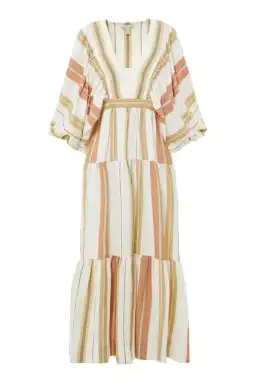 Shona Joy Suzana Midi Dress Beige Striped Size 10 for rent on The Volte - image 2