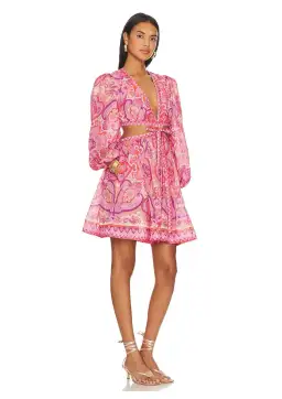 Zimmermann The Halcyon Tie Front Mini Dress in Pink/Purple Paisley
Size 1 / AU 10