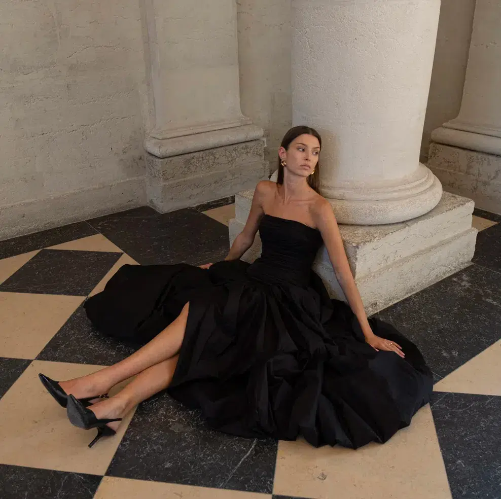 Aje Violette Bubble Hem Maxi Dress Black Size 4 for rent on The Volte - main image