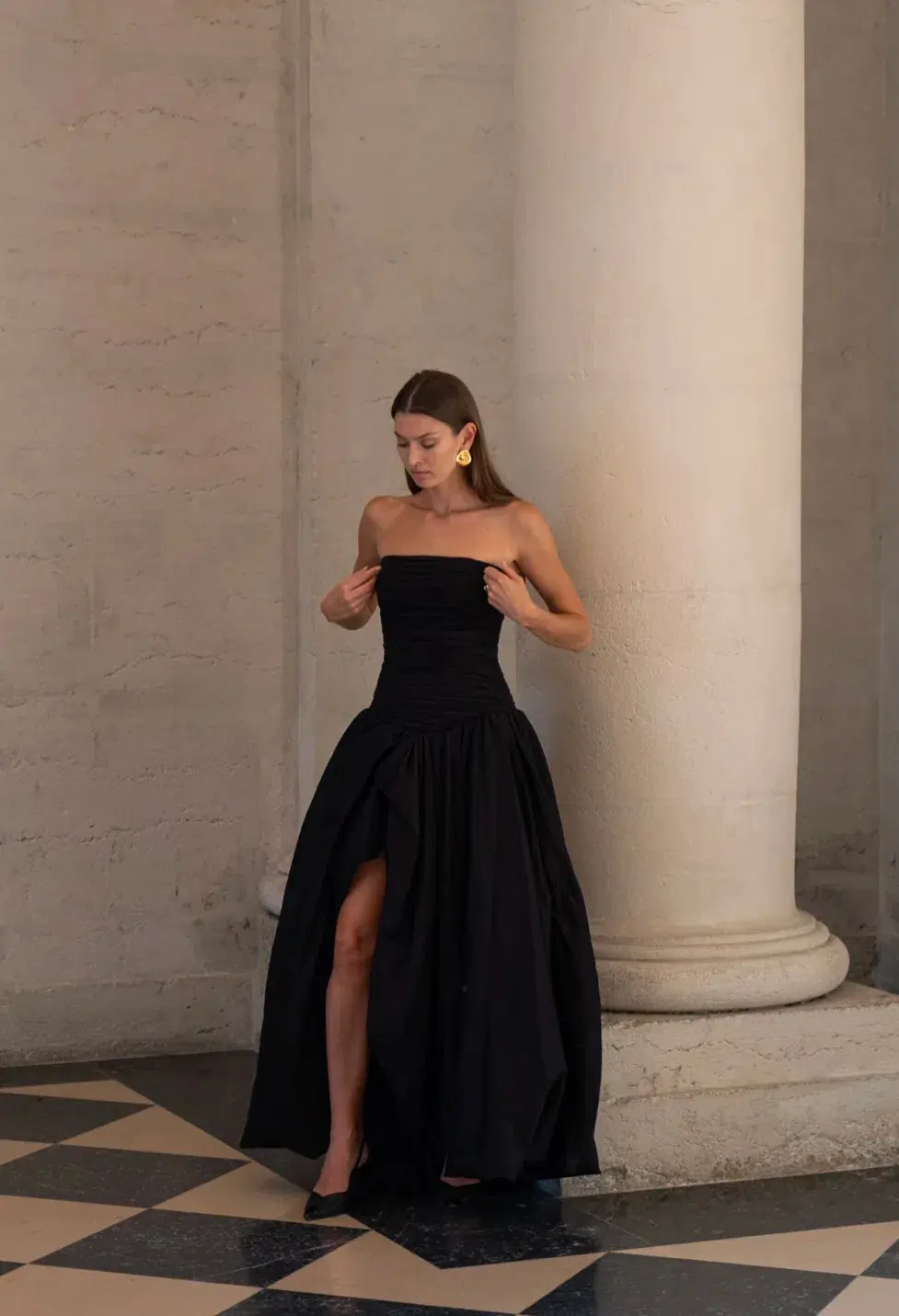 Aje Violette Bubble Hem Maxi Dress Black Size 4 for rent on The Volte - main image
