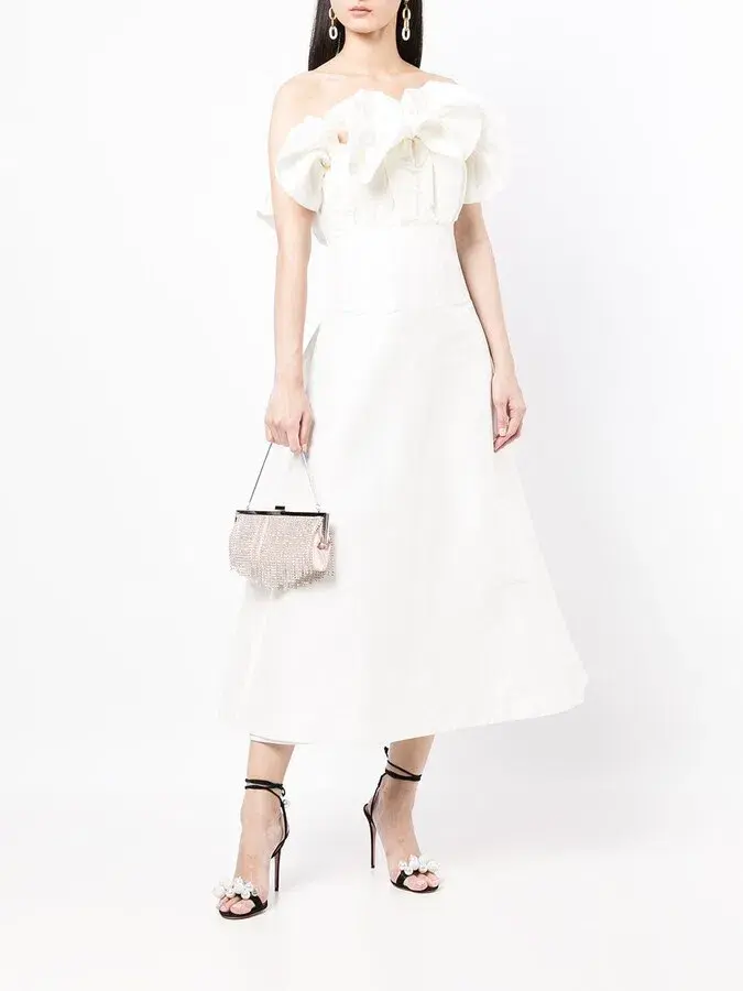 Rachel Gilbert Freida Ruffled Strapless Midi Dress In White for rent on The Volte - main image