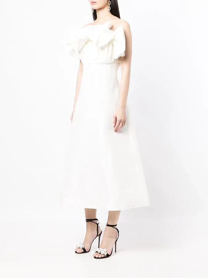 Rachel Gilbert Freida Ruffled Strapless Midi Dress In White for rent on The Volte - main image