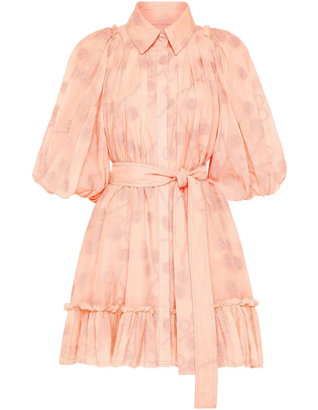 Aje Textural Puff Sleeve Mini Dress Peach Size 8 for rent on The Volte - main image