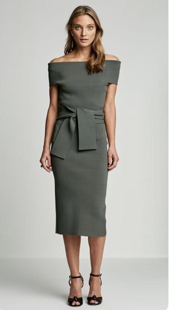 SCANLAN THEODORE Off the Shoulder Crepe Knit Dress for rent on The Volte - main image