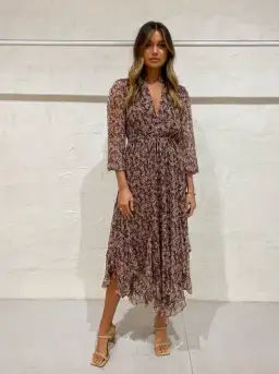 Shona Joy Blossom Plunged Midi Dress In Choc/Multi Size 6 for rent on The Volte - image 3