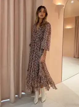 Shona Joy Blossom Plunged Midi Dress In Choc/Multi Size 6 for rent on The Volte - image 2