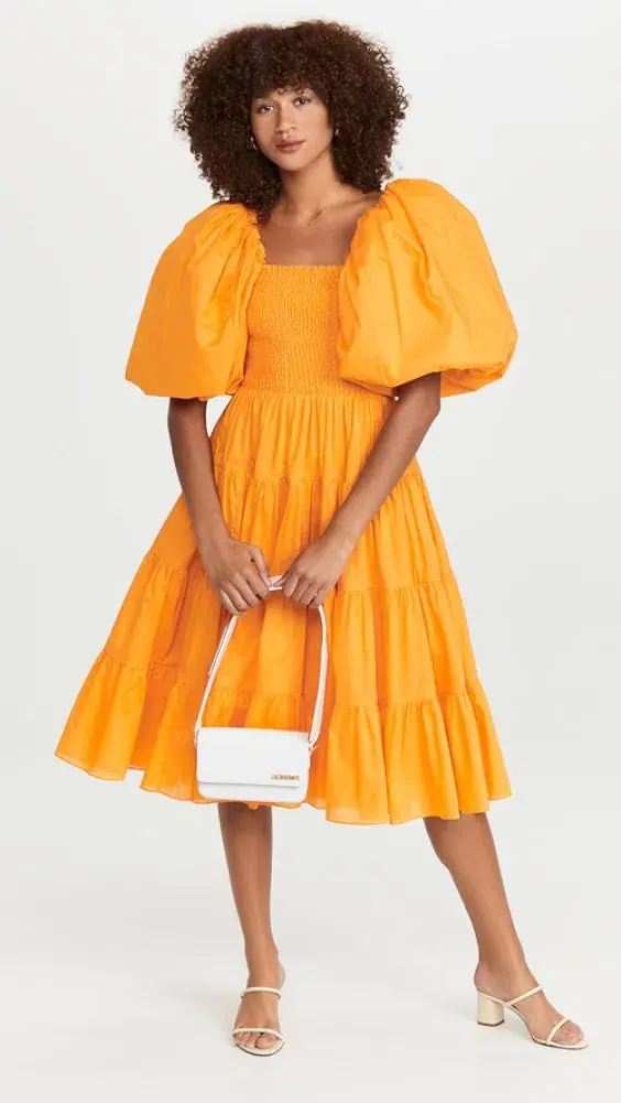 AJE Cherished Orange Midi Dress Orange Size 6 for rent on The Volte - main image