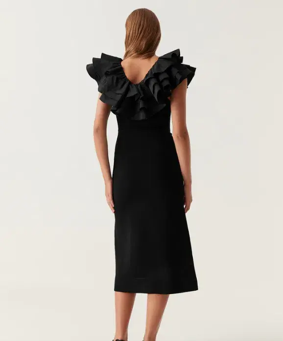 Aje Transcendent Ruffle Midi Dress in Black Size 12 for rent on The Volte - main image