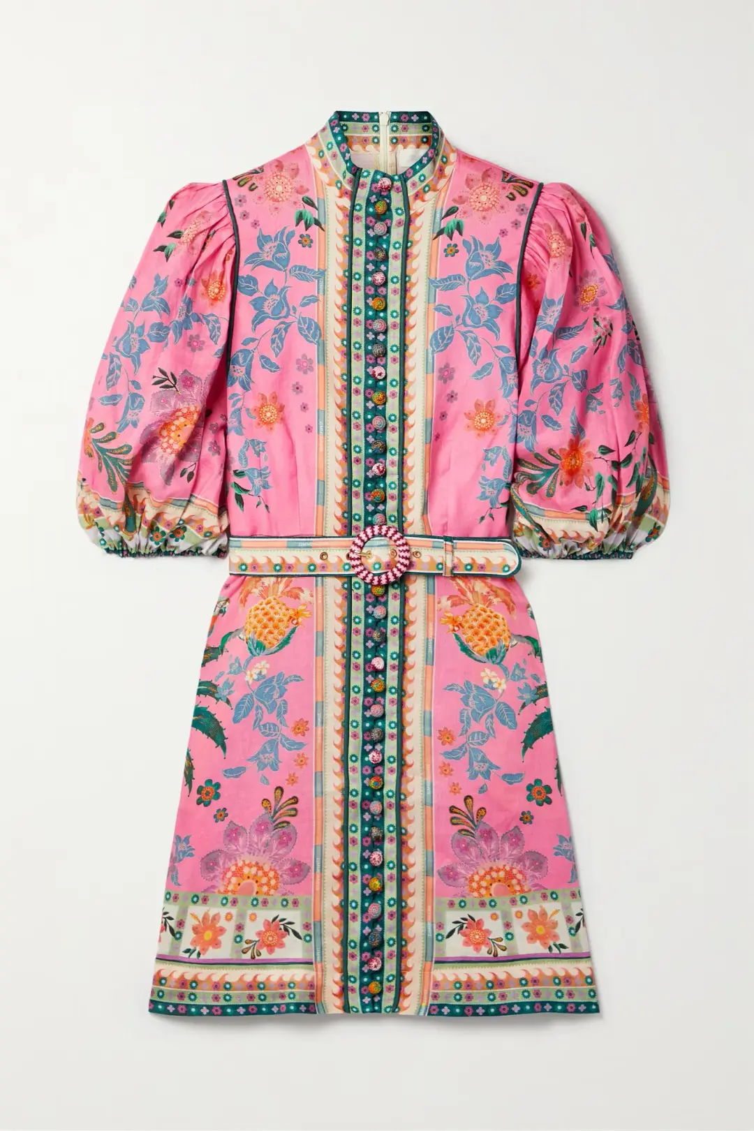 Zimmermann Ginger Buttoned Mini Dress Pink Multi Size 2 / AU 10-12 for rent on The Volte - main image