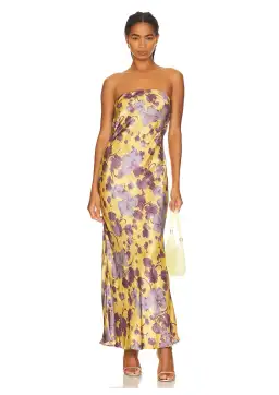 Bec & Bridge Moondance Bias Cut Low Cowl Back Strapless Maxi Dress in Golden Violet Size 12 for rent on The Volte - image 1