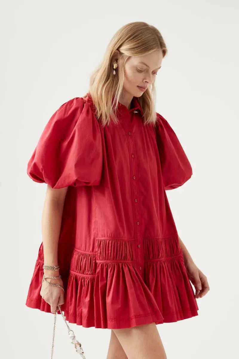 AJE Yvette Smock Mini Dress Red Size 6 for rent on The Volte - main image