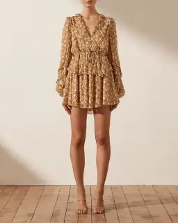 Shona Joy Julia Balloon Sleeve Drawstring Mini Dress Floral Size AU 10 for rent on The Volte - image 1