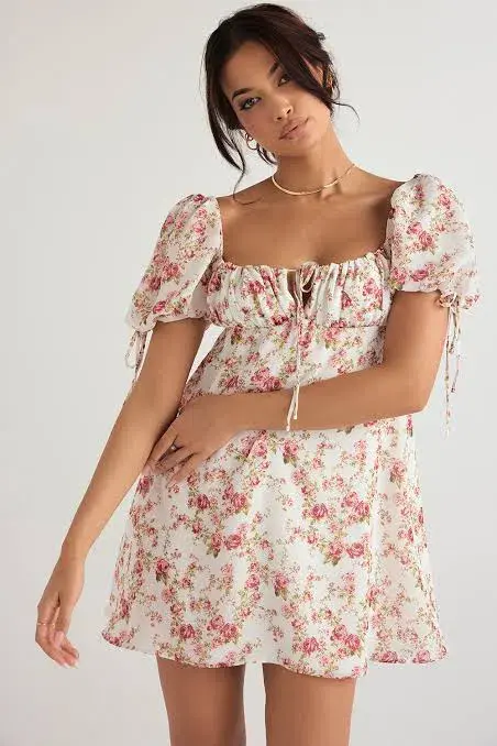 House of CB Princess Mini Dress Rose Floral Print Size L / AU 12 for rent on The Volte - main image