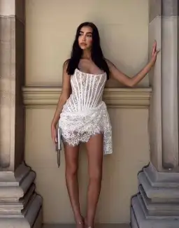 Heiress Beverly Hills Lace Corset Draped Mini Dress White Size M / AU 8-10 for rent on The Volte - image 4