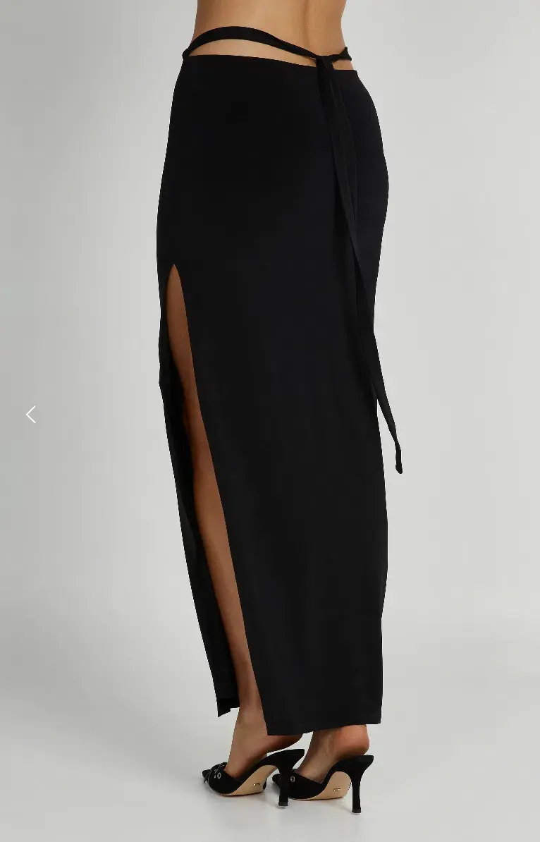 Meshki Jeanine Cowl Back Maxi Skirt and Top Set Black Size 6 for rent on The Volte - main image