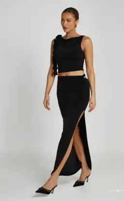Meshki Jeanine Cowl Back Maxi Skirt and Top Set Black Size 6 for rent on The Volte - image 1