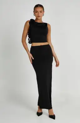 Meshki Jeanine Cowl Back Maxi Skirt and Top Set Black Size 6 for rent on The Volte - image 2