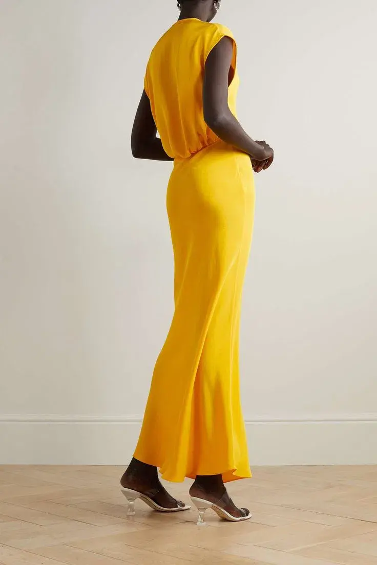 Christopher Esber Triquetra Cutout Silk-satin Maxi Dress Yellow Size 10 for rent on The Volte - main image