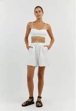 DISSH Aisle Linen Tier Long Skirt and Vienna Linen Curved Crop Top Set White Size 6 AU for rent on The Volte - image 5