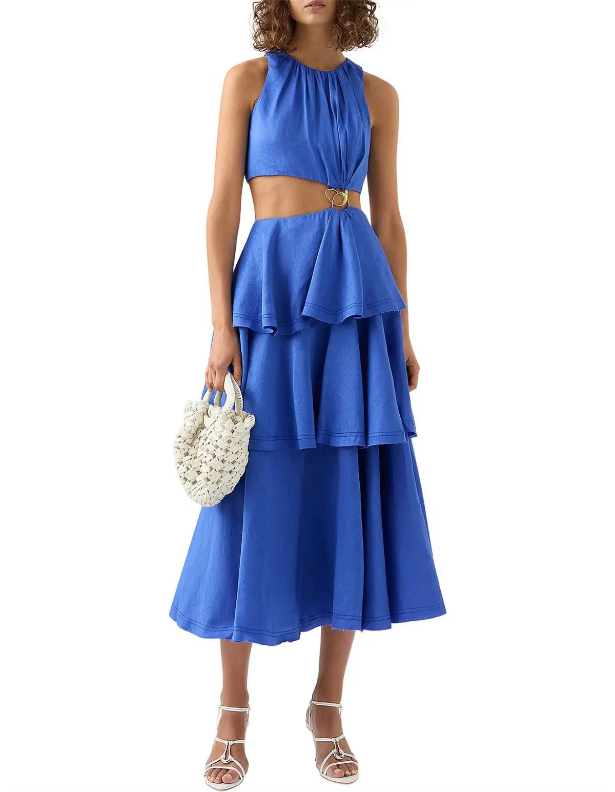 Aje Wave Cut Out Ring Midi Dress Blue Size 12 - Image 1